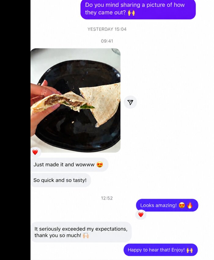 Follower sharing a photo of a wrap recipe they made